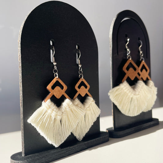 Mitjana | Boucles d’oreilles en bois et corde macramé