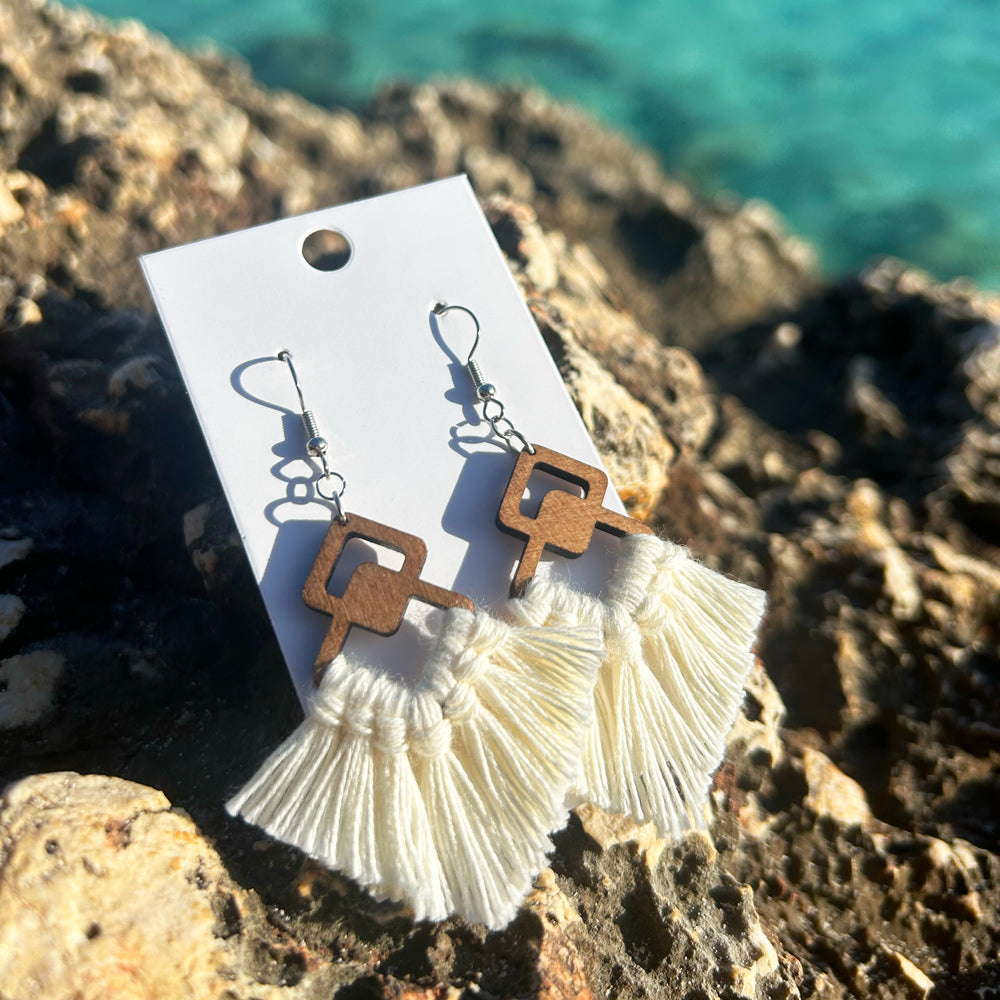 Mitjana | Boucles d’oreilles en bois et corde macramé