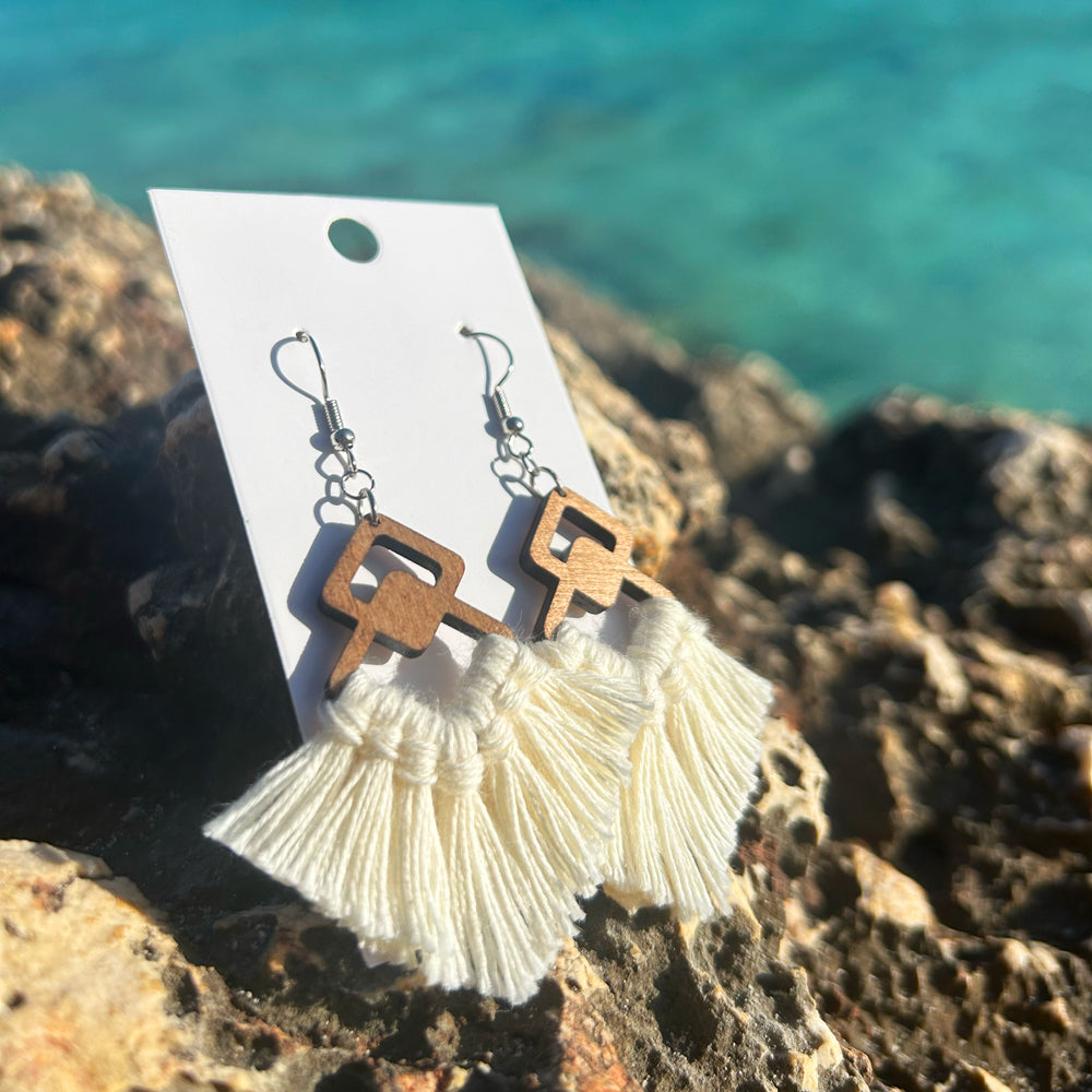 Mitjana | Boucles d’oreilles en bois et corde macramé