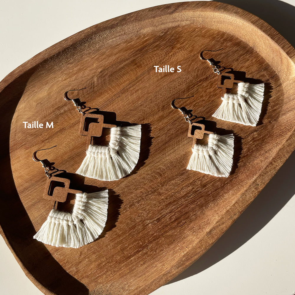 Mitjana | Boucles d’oreilles en bois et corde macramé